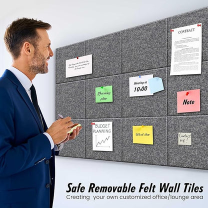 Large Office Cork Board Alternative - 47"x35"12 Pack Felt Wall Tiles Self-Adhesive Safe Removable No Damage for Wall Pin Board Tack Board Felt Cork Board for Walls or Office 48 x 36-Charcoal Grey