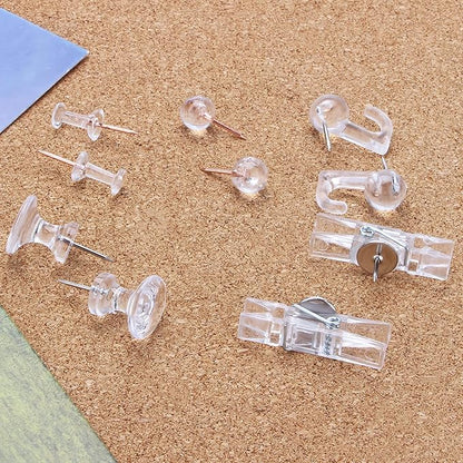Clear Push Pins Set, 5 Styles 125-count Thumb Tacks Map Pins, Steel Point and Clear Plastic Head Pushpins Transparent Thumbtacks for Cork Board Bulletin Boards
