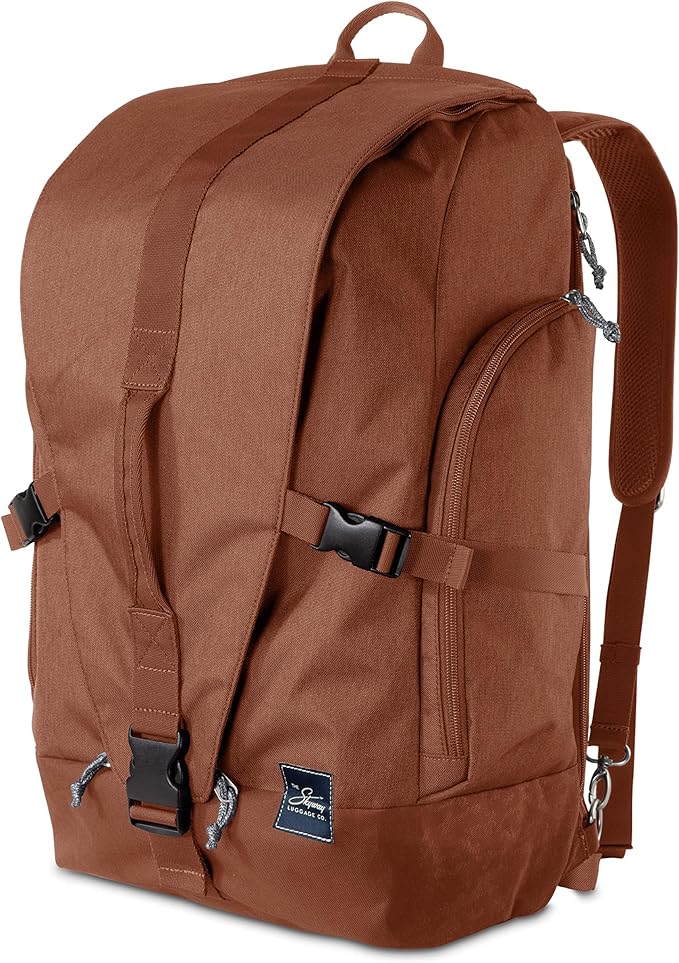 Skyway Luggage Rainier Weekender Backpack, Eco-Friendly, Made of 100% rPET Travel Laptop Bag for Women & Men, Flight Approved Carry On Bag, 43L, Moab Red