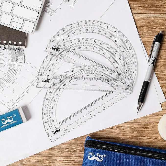 Mr. Pen- Protractor, 6 inch, 3 Pack, Protractors, Clear Protractor, Geometry Protractor, Protractor 6 inch, Clear Plastic Protractor, Protractor for School, Protractor Math, Plastic Protractor Clear