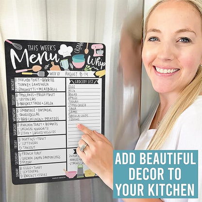 Doodle Magnetic Weekly Meal Planner Dry Erase Board for Refrigerator - Magnetic Meal Planner for Refrigerator Dry Erase, Weekly Dinner Menu Board for Kitchen Conversion Chart Magnet, Grocery List…