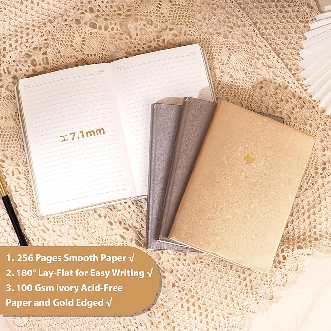 CAGIE 4 Pack Lined Journal Notebook for Women and Girls 256 Pages Cute Diary with Heart-Shaped Leather Journals for Writing A5 Soft Cover Notebooks for Work School (Silver, A5)