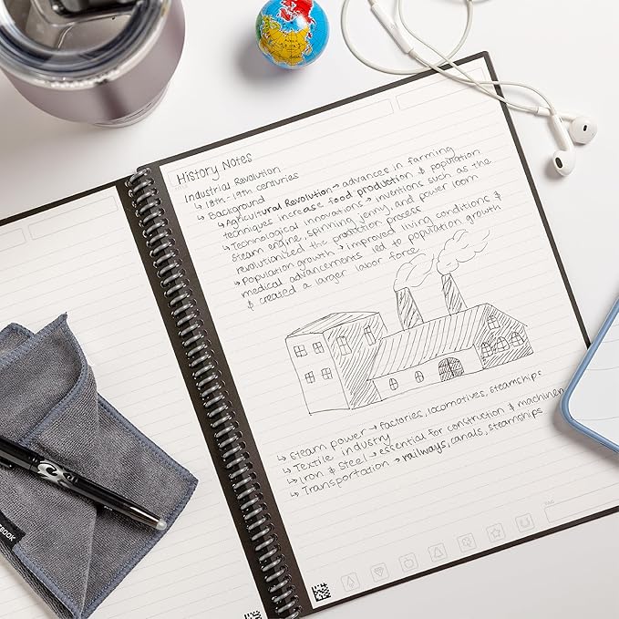 Rocketbook New Core Reusable Spiral Notebook, Letter Size 8.5x11, Black - Lined Pages, App-Connected, Erasable, Durable Cover, Ideal for School, Work, and Creative Projects (Pack of 1)