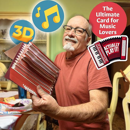 100 GREETINGS Interactive Accordion Birthday Card – Musical Birthday Cards for Men, Music Present for Men, Musicians & Son, Happy Birthday Card for Men, Musicians Gift, Open/Close to Play Song (Red)