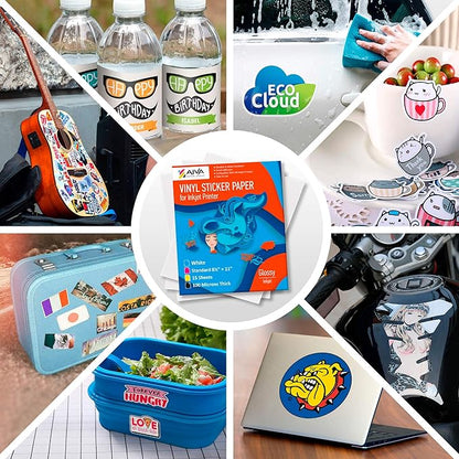 Limia's Care Printable Vinyl Sticker Paper for Inkjet Printer - Glossy White - 15 Self-Adhesive Sheets - Waterproof Decal Paper - Standard Letter Size 8.5"x11"