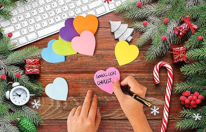 Heart Sticky Notes 3x3 in, 8 Pads, Super Cute Bright Color Strong Adhesive Post, Clean Removal, 82 Sheets/pad