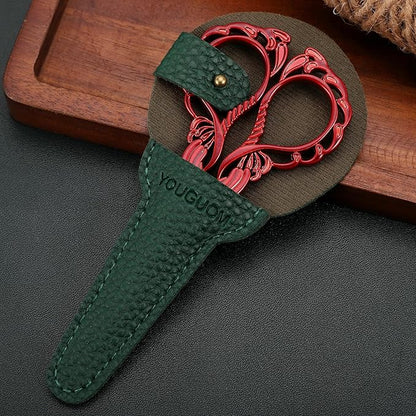 Embroidery Scissors Sheath Protector Craft Scissors Storage Cover Leather Case, 2Pieces Green