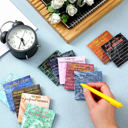 Yinder 24 Pcs Employee Appreciation Sticky Notes Thank You Gifts Bulk Note Pads with Sayings Teacher Gift Mini Pocket Inspirational Notepads for Coworker Office Supply 3 x 3''(Marble,Thanks)