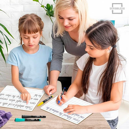 Scribbledo Double Sided Whiteboard Lined Dry Erase Board for Kids Ruled Writing Board Handwriting Practice Small White 9x12 Dry Erase Board with Lines Education Teacher Supplies