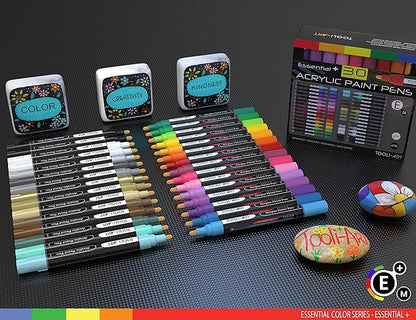 Acrylic Markers, Paint Pens Assorted Vibrant Markers for Rock Painting, Canvas, Glass, Mugs, Wood, Ceramic, Fabric, Metal, Scrapbooking. Non Toxic, Quick Dry, Multi-Surface, Lightfast (MEDIUM)
