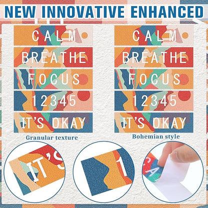 80 Pcs Anxiety Sensory Stickers with Inspirational Quotes Calm Textured Strips Relief Mental Health Stickers School Office Adhesive Sensory Tape Anti Stress Toys for Adults Teens (Stylish)