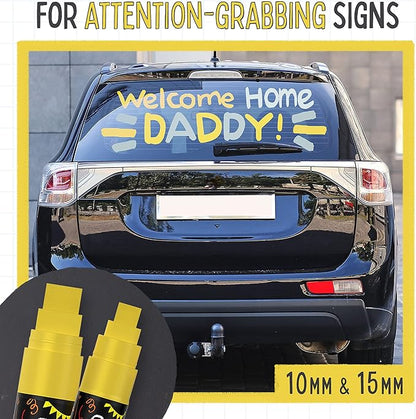 5 Gold Chalkboard Chalk Markers - Gold Dry Erase Markers for Blackboard, Chalkboard Signs, Windows, Glass | Variety Pack - Fine & Jumbo Size Ink Pen (1mm, 3mm, 6mm, 10mm, 15mm)