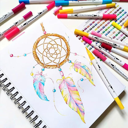 Ohuhu Markers for Adult Coloring Books No Bleeding 100 Colors Water-based Dual Tips Fineliner & Brush Coloring Markers for Kids Adults Beginners Drawing Pens for Journaling Lettering - Maui - White
