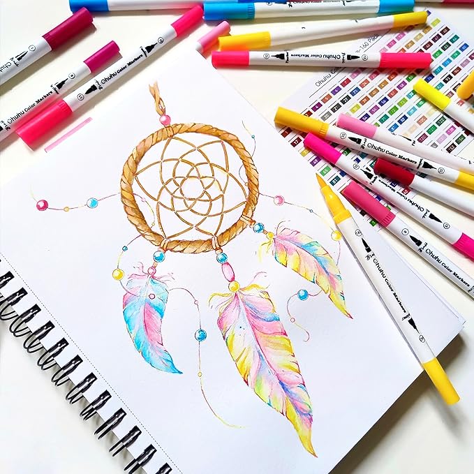 Ohuhu Markers for Adult Coloring Books: 36 Colors Coloring Markers Dual Tips Fine & Brush Drawing Pens Water-Based Art Markers for Kids Adults Drawing Sketching Bullet Journal - Maui - White