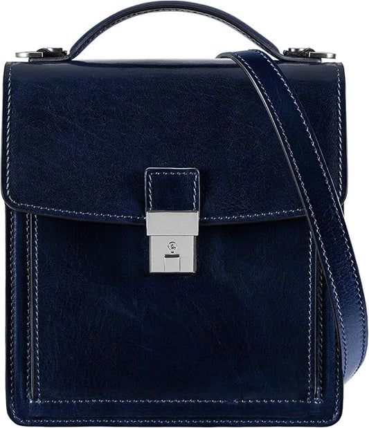 Time Resistance Small Leather Briefcase for Men - Crossbody Bag - Italian Leather Messenger Bag - Gift Box Included