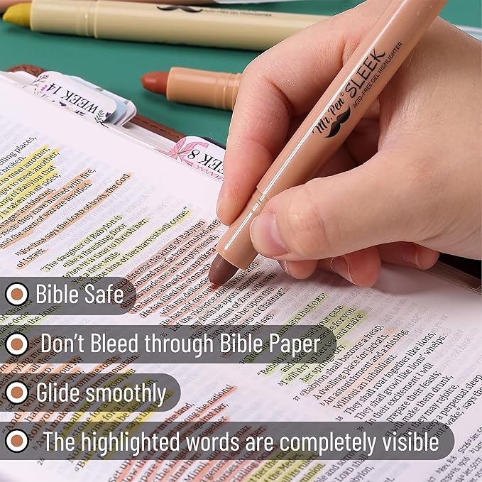 Mr. Pen Bible Highlighters, Vintage Colors, 8 Pack, Non Bleeding, Gel Pen Highlighter