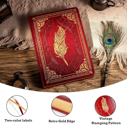 CAGIE 320 Pages Thick Hardcover Journaling Notebooks Vintage Leather Journal for Women Men A5 College Ruled Journals for Writing with Gift Box, 5.7 x 8.3 in, Red