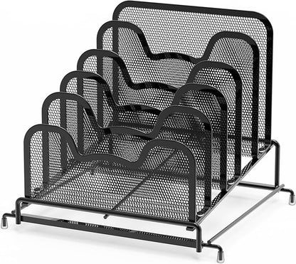 Simple Houseware Desk 5 Sections Step File Sorter Organizer, Black