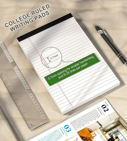 Note Pads 5x8 Small Legal Pads White Notepad, 6 Pack, Narrow Ruled Notepads, Micro Perforated Legal Writing Pads Memo Pad, 30 Sheet/Note Pad, Notebook Paper Tablet for School, Lined Legal Pad 5x8''