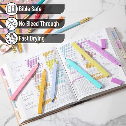 Mr. Pen- Dual Tip Aesthetic Highlighters and Pens No Bleed, 12Pack, Assorted Colors Bible Highlighters No Bleed Highlighters for Bibles, Black Ink Bible Pens No Bleed Through Ballpoint Pens Ballpoint