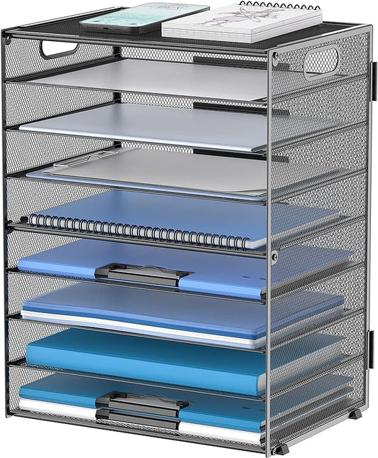 DALTACK 9-Tier Paper Letter Tray Desk Organizer with Handles, Mesh File Holder Organization, Paper Sorter Desk Organizer for Office Home School, Black