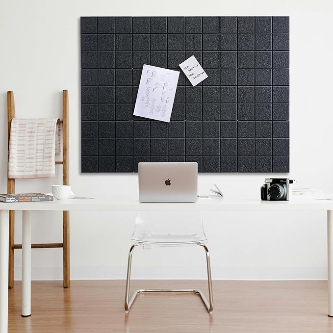 Large Cork Board for Wall 48" X 36", 12 Pack Felt Wall Tiles Bulletin Board Cork Boards for Walls, Felt Board Pin Board Tack Board Corkboard for Office (Black)