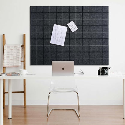 Large Cork Board for Wall 48" X 36", 12 Pack Felt Wall Tiles Bulletin Board Cork Boards for Walls, Felt Board Pin Board Tack Board Corkboard for Office (Black)