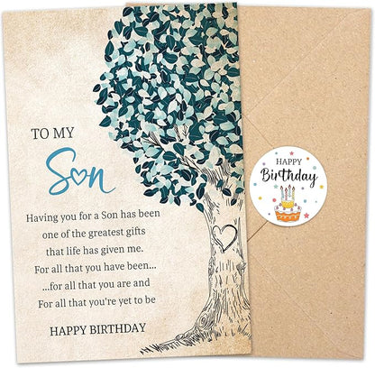 Birthday Card For Son Adult, Meaningful Gift for Son from Mom or Dad, Sentimental Greeting Cards for His Birthday, Graduation, or Any Occasion, with Kraft Envelope & Sticker