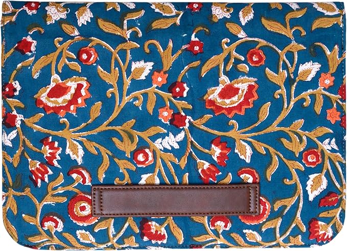 Cotton Hand Block Print Laptop Sleeve Case Bag Compatible with MacBook Air/Pro, 13-13.3 inch Water-Resistant Notebook, Travel Carrying Case Bag Protective Portable Computer Bag, Blue 2