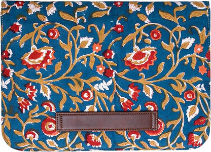 Cotton Hand Block Print Laptop Sleeve Case Bag Compatible with MacBook Air/Pro, 13-13.3 inch Water-Resistant Notebook, Travel Carrying Case Bag Protective Portable Computer Bag, Blue 2