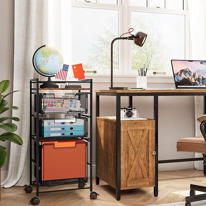 EasyPAG Rolling File Cabinet, Metal File Organizer Storage Cart, Mobile File Cart with Removable Drawers with 4 Swivel Casters Rolling Wheels Cart, 1 File Drawer and 2 Small Drawers, Black