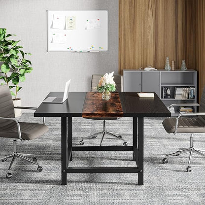 LITTLE TREE 6.5 Ft Conference Table, Modern Black Rectangle 78.74" L X 39.2" W X 29.52" H Wood Seminar Table for Office, Conference Room, 2 Separate Piece