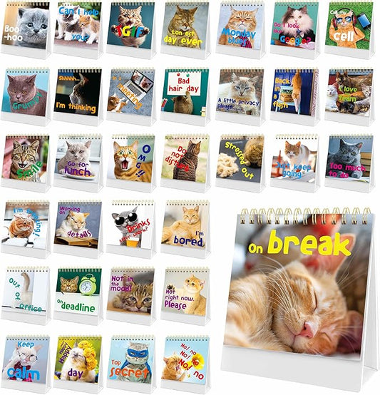 40 Pages Funny Desk Sign, 34 Different Fun and Flip-Over Messages plus 6 Erasable Blank Pages, Funny Desktop Flip Book for Office Gifts Desk Accessories (Cat Design)