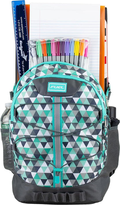 FUEL Hiking Backpack for Women Men Terra Sport, Travel, College, Gym, Work with Laptop Sleeve, Bungee, 18 Inches, Blue Diamond Crystal