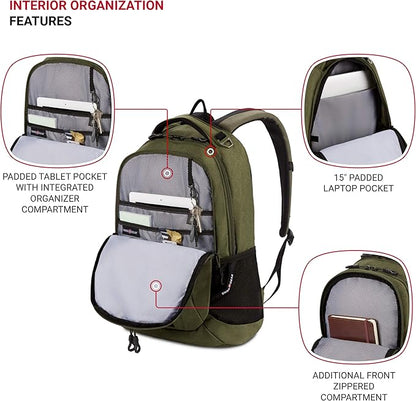 SwissGear Cecil 5505 Laptop Backpack, Olive, 18-Inch