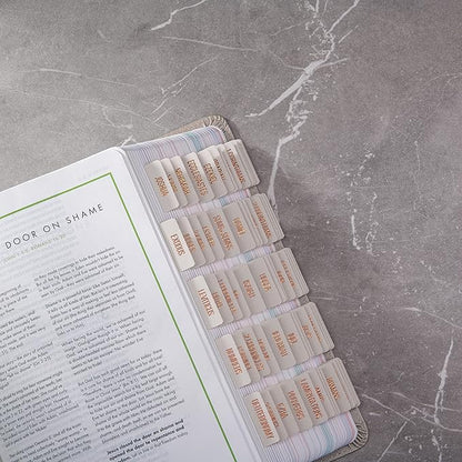 DiverseBee Laminated Bible Tabs (Copper Embossed Lettering), Bible Journaling Supplies, Bible Book Tabs, Christian Gift, 73 Bible Tabs for Women and Men, Includes 4 Blank Tabs (Alabaster)