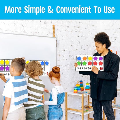Magnetic Ten-Frame Set, 6 Frames & 66 Colorful Star-Shaped Counters Ten Frame Math Games Manipulative Counting Toys for Kindergarten Preschool, 6 Colors & 2 Markers (Fridge & Hand-held)