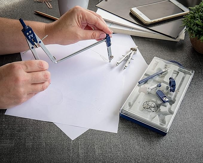 Drafting Compass for Geometry Set - Drawing Compass Geometry Set for Drafting, Math and Making Circles with Large Extension Beam for School, Drafting, Engineering and Architecture