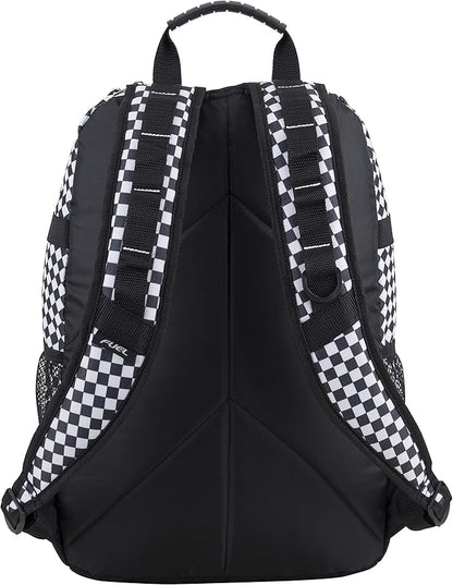 FUEL Hiking Checkered Black White Backpack for Women Men Terra Sport, Travel, College, Gym, Work with Laptop Sleeve, Bungee, 18 Inches