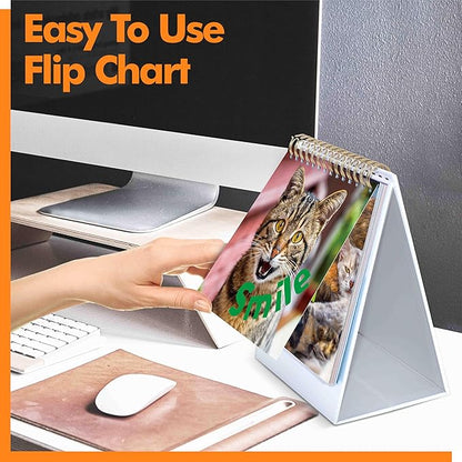 40 Pages Funny Desk Sign, 34 Different Fun and Flip-Over Messages plus 6 Erasable Blank Pages, Funny Desktop Flip Book for Office Gifts Desk Accessories (Cat Design)