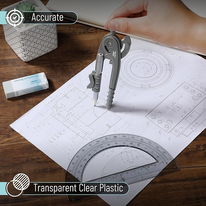 Mr. Pen- Compass and Protractor Set, Shuttle Grey, Compass Geometry Tool, Protractor and Compass Set, Compass Drawing Tool, Drawing Compass, Geometry Compass, Math Compass for Geometry