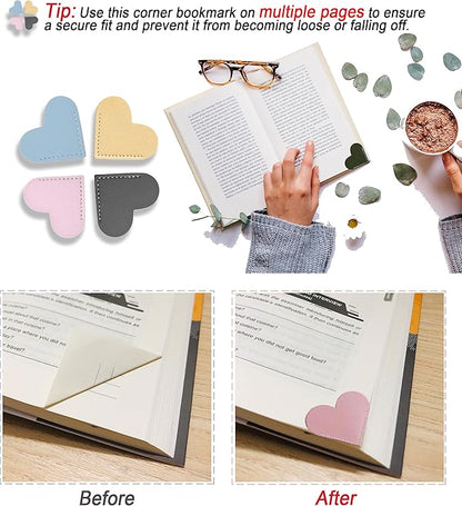 18 PCS Leather Bookmarks for Women with Heart Shape, Cute Corner Bookmark, Book Accessories for Reading Lovers, Book Markers for Women, Bookmarks for Book Lovers (18PCS Heart) Multicolor