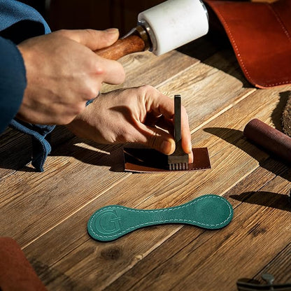 Personalized Leather Magnetic Bookmarks (1 Pack) Vintage Custom Engraved Initial ID Identification Book Marker Clip Gift for Book Lover Avid Readers (Letter G, Green)