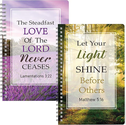 2Pack A5 Natural Scenery Religious Spiral Notebooks - Bible Verses Notebooks, Ruled Hardbound Lined Journal, Writing Notebooks, Inspirational Christian Christmas Gift, Sunday School Supplies