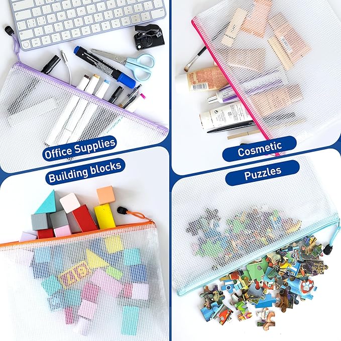 10pcs Mesh Zipper Pouch Bags, 10 Sizes Zipper Bags for Organizing, Mesh Bags With Zipper, Plastic Zipper Pouches, Black Zipper Pouches for Puzzle, Board Game Storage, Travel Pouch