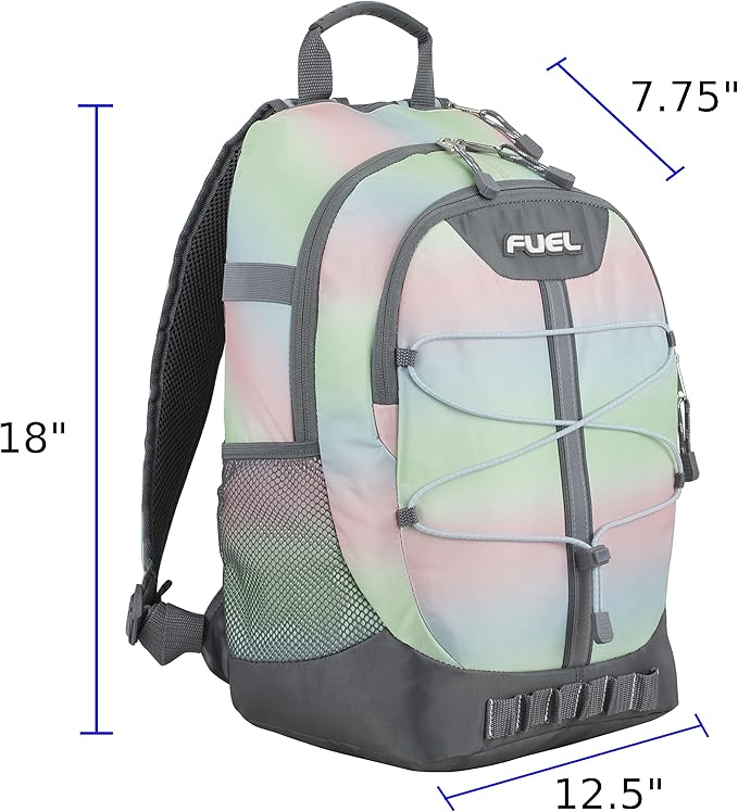 FUEL Hiking Backpack for Women Men Terra Sport, Travel, College, Gym, Work with Laptop Sleeve, Bungee, 18 Inches, Pastel Ombre
