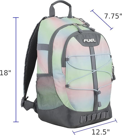 FUEL Hiking Backpack for Women Men Terra Sport, Travel, College, Gym, Work with Laptop Sleeve, Bungee, 18 Inches, Pastel Ombre