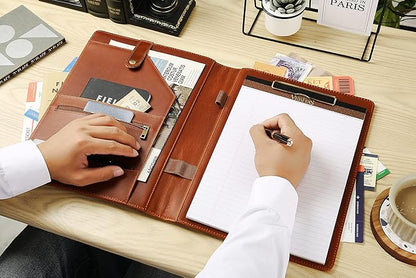 Personalized Leather Portfolio for Men, Engraved Leather Clipboard Portfolio Binder, Custom Leather Resume Padfolio for Women, Christmas Gift for His/Her(Clipboard, Brown-Custom)