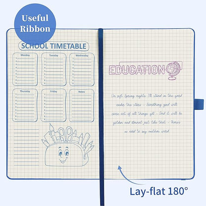 Graph Grid Paper Notebook/Journal - Classic Journal/Notebook with Ribbon Divider, Hardcover with Thick Paper, 5.3" x 8.26", Banded + Pen Holder +Inner Pocket - Deep Blue