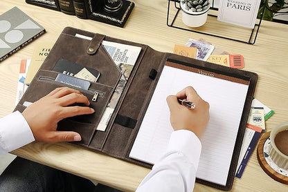 Personalized Leather Portfolio for Men, Engraved Leather Clipboard Portfolio Binder, Custom Leather Resume Padfolio for Women, Christmas Gift for His/Her (Notepad, Grey-Custom)